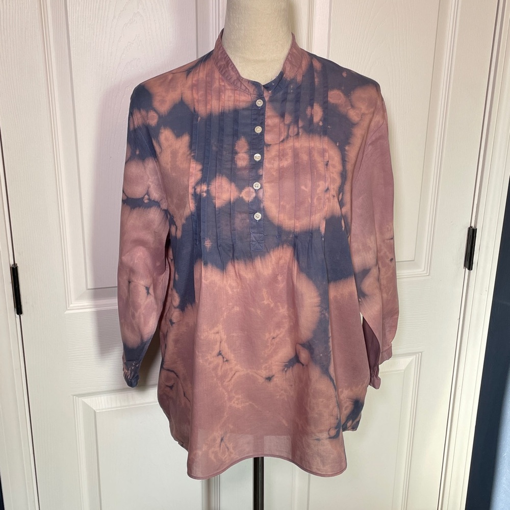 Sag Harbor Pink Blue Tie-Dye Cotton Button Blouse Size Petite‎ XL